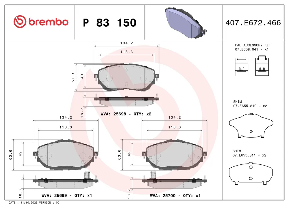 Dokud Zásoby Vydrží Sada brzdových destiček, kotoučová brzda BREMBO P83150